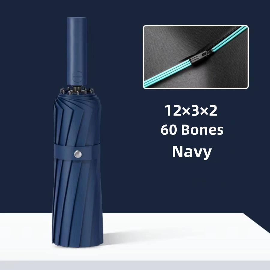 60 Bones Windproof Travel Umbrella for Rain - Lightweight, Strong, Compact with & Easy Auto Open/Close Button 1PC