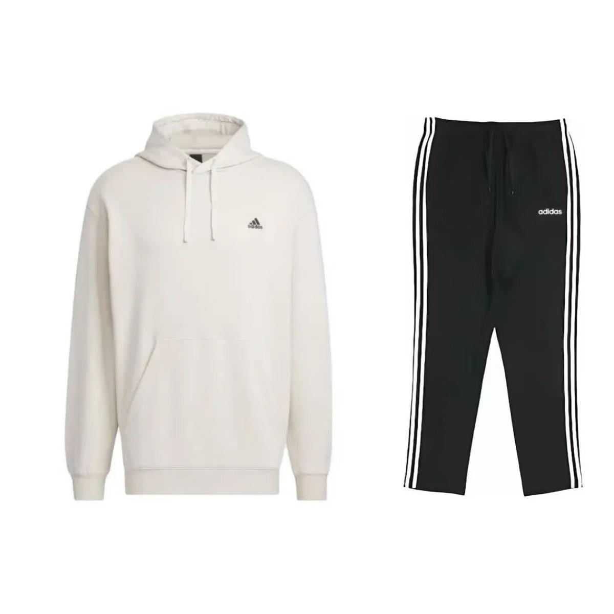 

Adidas Solid Color Hooded Long Sleeve Sweatshirt Striped Knitted Drawstring Pants Casual Sports Set Men Sets IV7584+DU0456 XXL