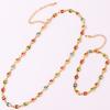 Gold Plated Colorful Zircon Square Stone Chain Choker Neckalce Bracelet for Women Charm Handmade Chain Jewelry Set