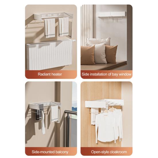Faltbarer Wäscheständer Wandmontierter Wäschetrockner mit 4 Edelstahlstangen Platzsparender faltbarer Handtuchhalter für Badezimmer Wäsche Balkon