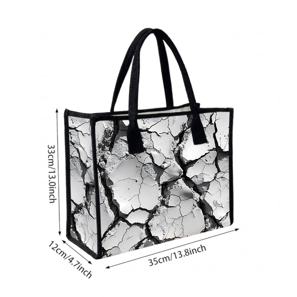 Trendy Cracked Print Tote Bag Casual Large Capacity Handbag for Daily Use