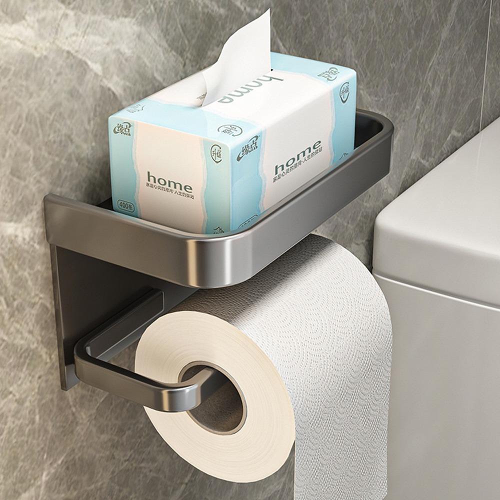 No Drill Tissue Holder Wall Mounted Storage Shelf Toilet Paper Holder Bathroom Accessories