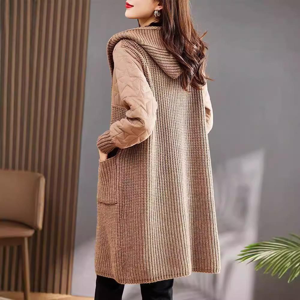 New Hooded Jacket Cardigan Mid-length Autumn and Winter Women's Sweater Loose Knitted Top