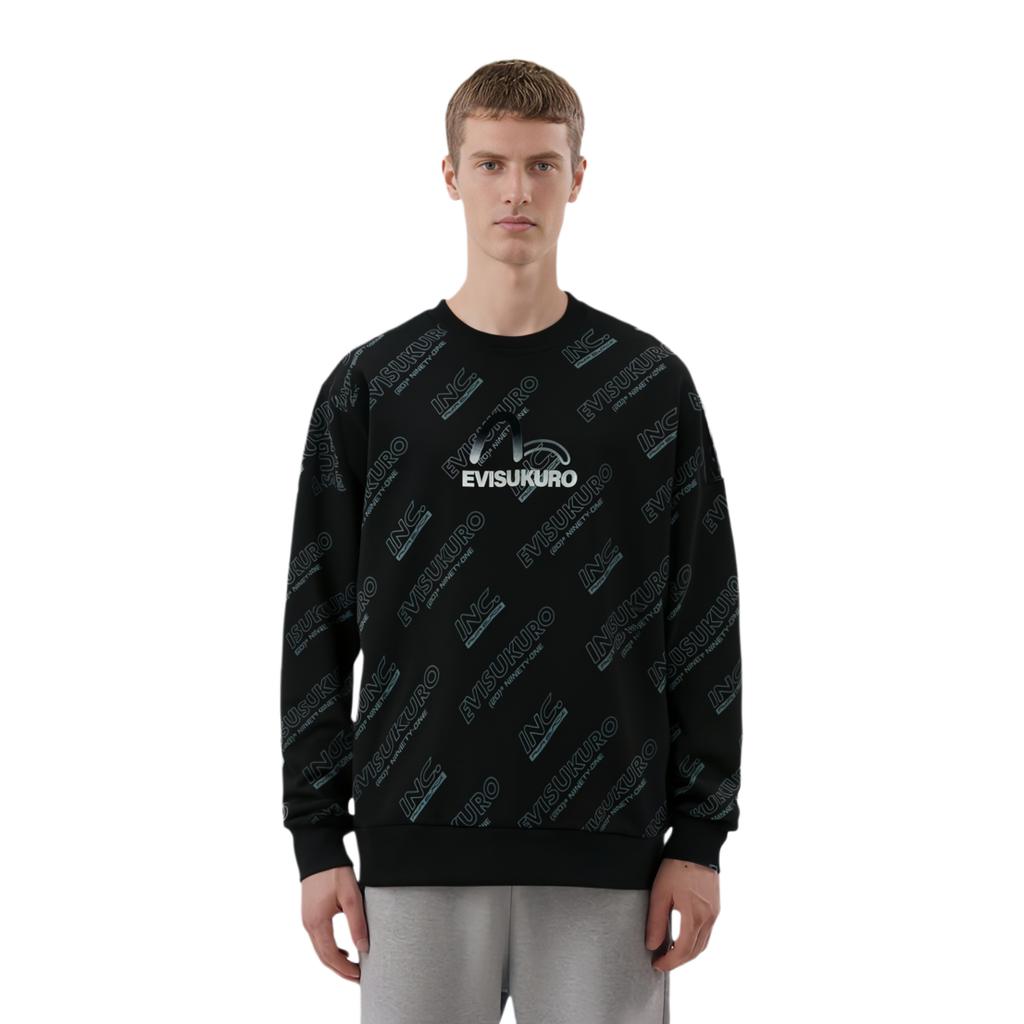 Evisu Letter Logo All Over Print Pullover Sweatshirt Men Sweatshirt Black 2ESGNM3SW426LFCT