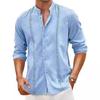 Men's Cotton and Linen Solid Color Casual Long Sleeved Shirt