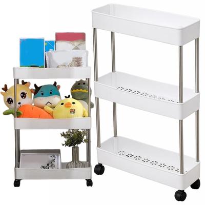 3-Tier Slim Mobile Shelving Unit Utility Carts Shelf Rack Floor Storage Racks for Kitchen Bathroom Office Laundry Room