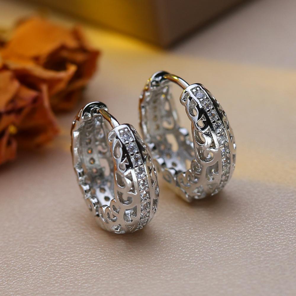 Hollow Geometry Round Earrings Fashion Cubic Zirconia Stud Earrings For Women Clip Earrings Party Jewelry