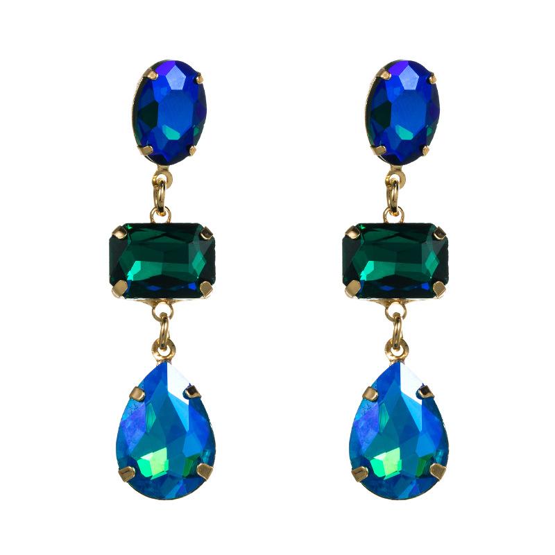 Long Earrings Drop Women Retro Titanium Steel Alloy Pendant Earrings Acrylic Colorful Crystal Rhinestone Geometric Ear Ornaments