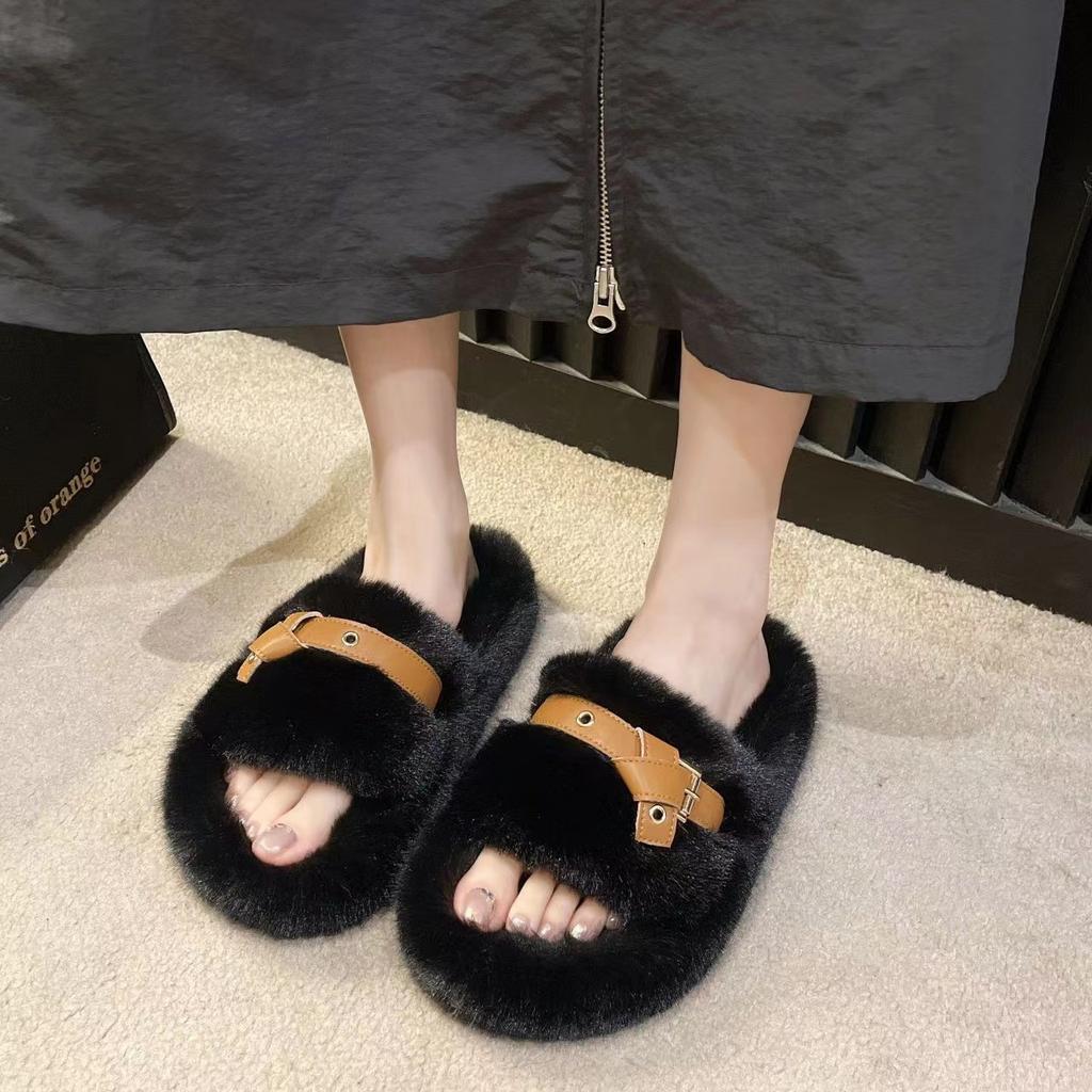 New Women's Fluffy Slippers Autumn and Winter Outer Wear Fashion Casual Shoes Drag Platform Versatile Women's Shoes Trendy Outer Wear Girls