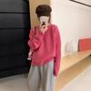 Chic inner loose and thin knitted top outer wear autumn and winter round neck leather label candy color pullover sweater women