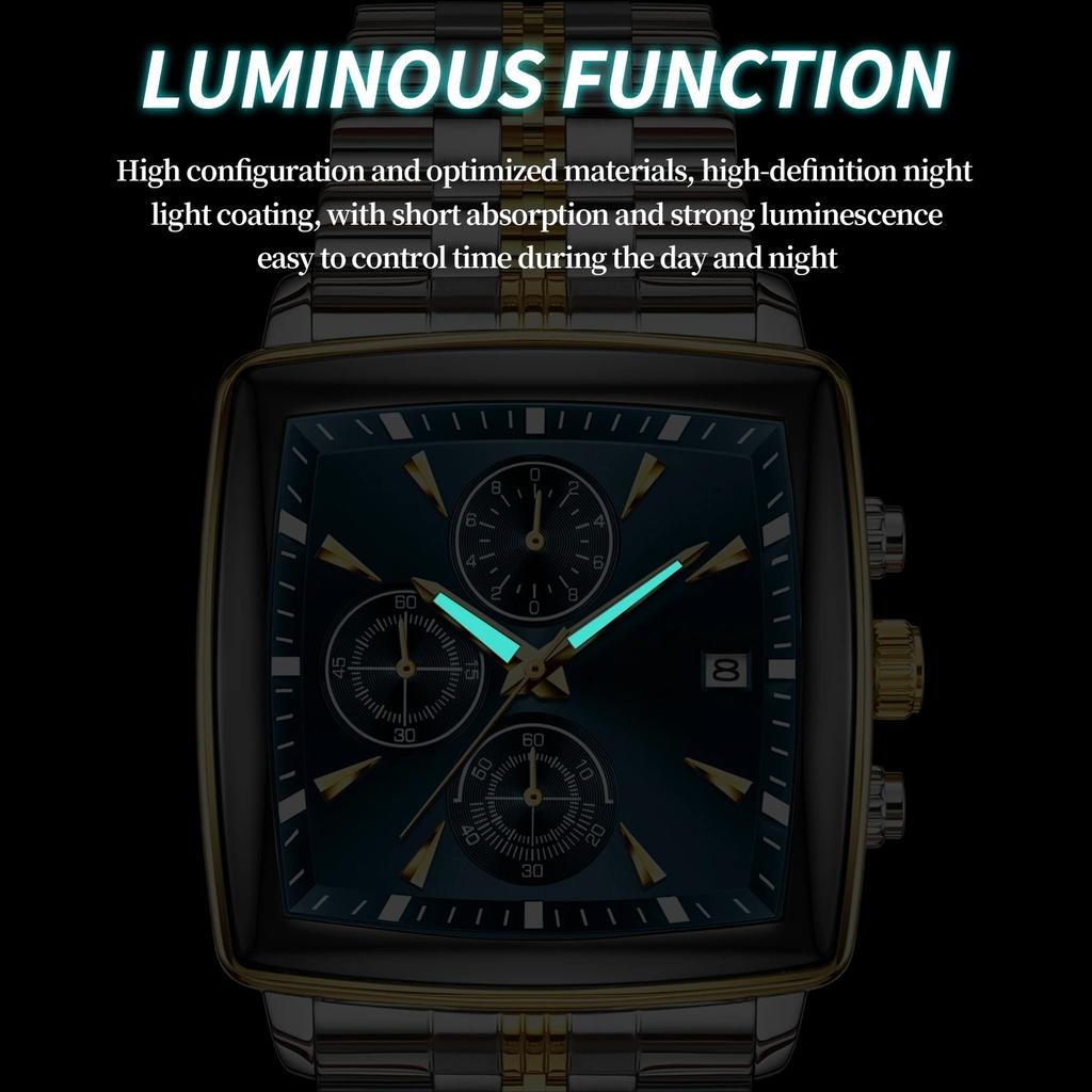 Men's Watches Luminous Waterproof Stainless Steel Chronograph Date Military Quartz Watch
