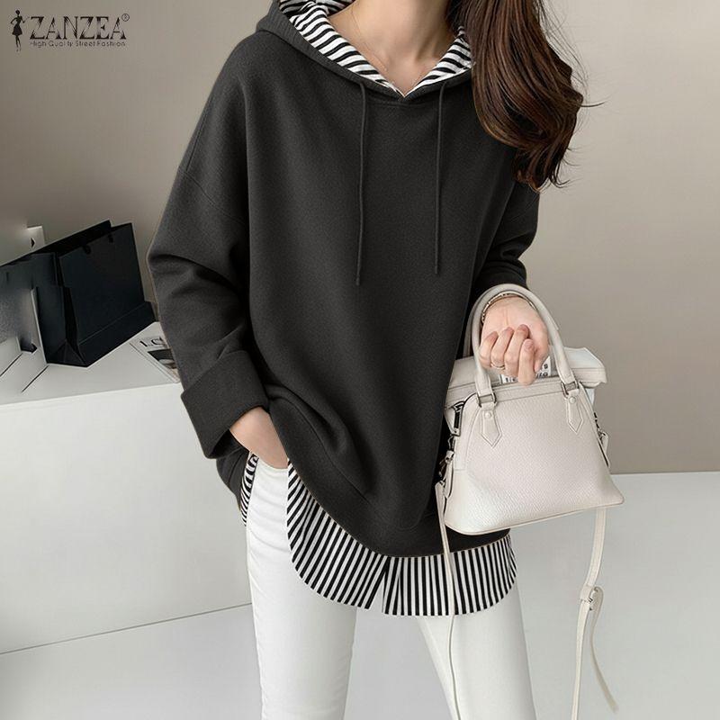 ZANZEA Women Hoodies Casual Long Sleeve Stripe Patchwork Hooded Sweatshirts