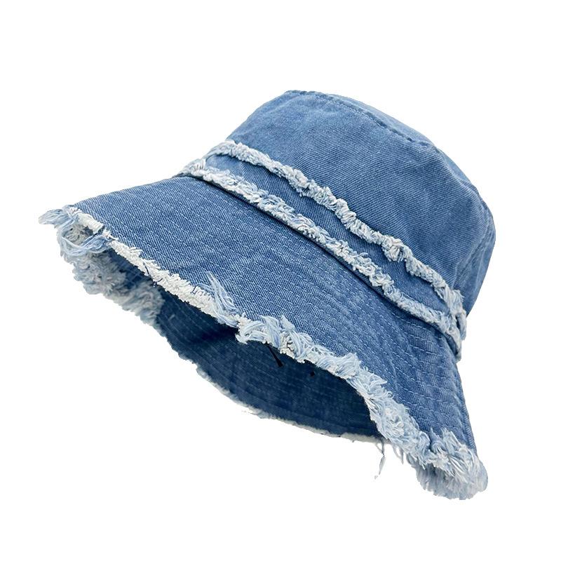 Hairy Beard Edge Denim Bucket Hat Women's Spring Summer New Solid Color Versatile Face Mask Basin Hat Street Sun Hat