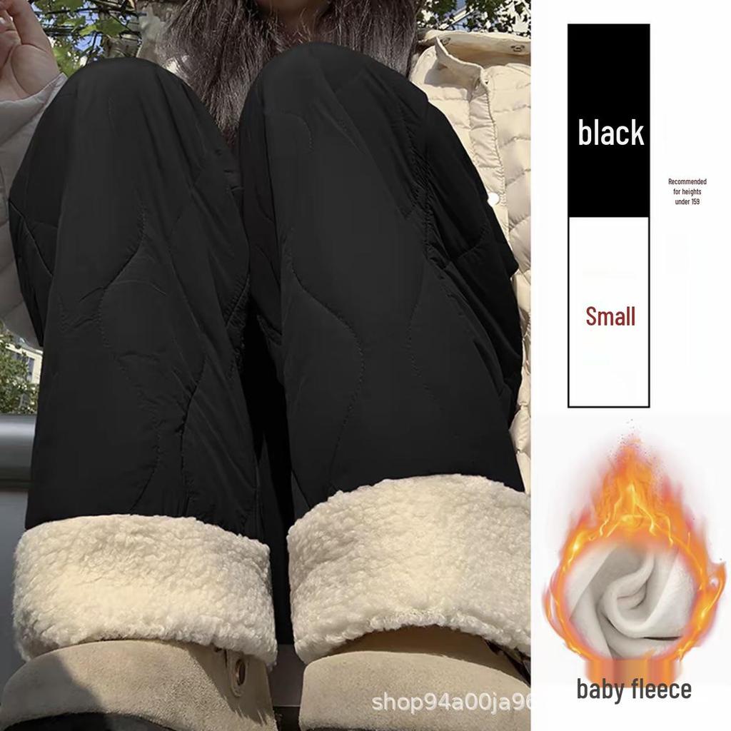 Women's Pink Fleece Cotton Wide-Leg Pants - Winter 2025 Casual Warm Plus Velvet Design