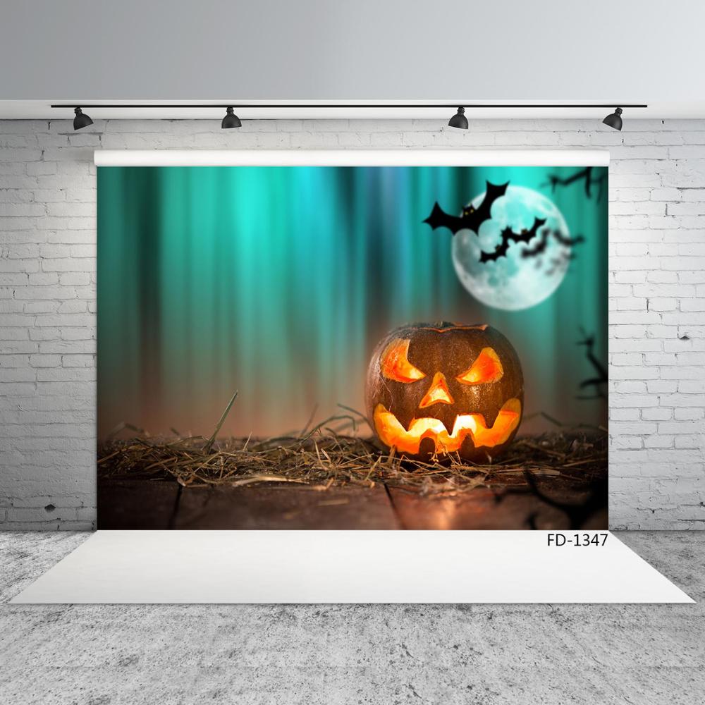 Halloween Pumpkin Lamp Bat Moonlight Photographic Backgrounds Vinyl Backdrops Photo Studio for All Saints' Day Photobooth