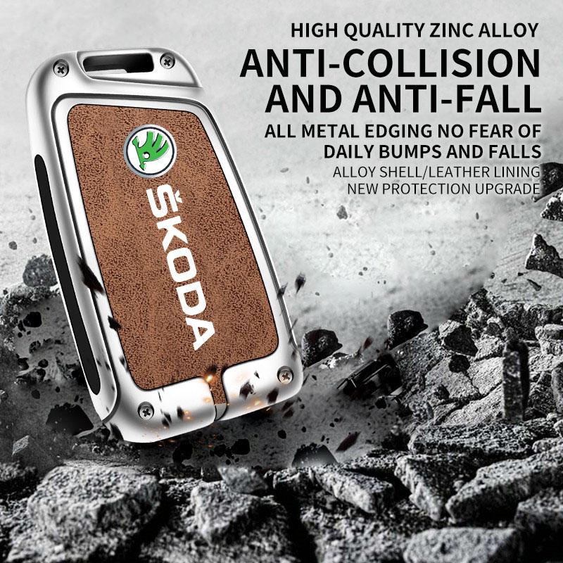 AAAAO1 New Advanced Fashion Alloy Leather Car Remote Key Case Protector Cover Shell Fob Holder For Skoda Superb A5 7 Kodiaq Auto Superb