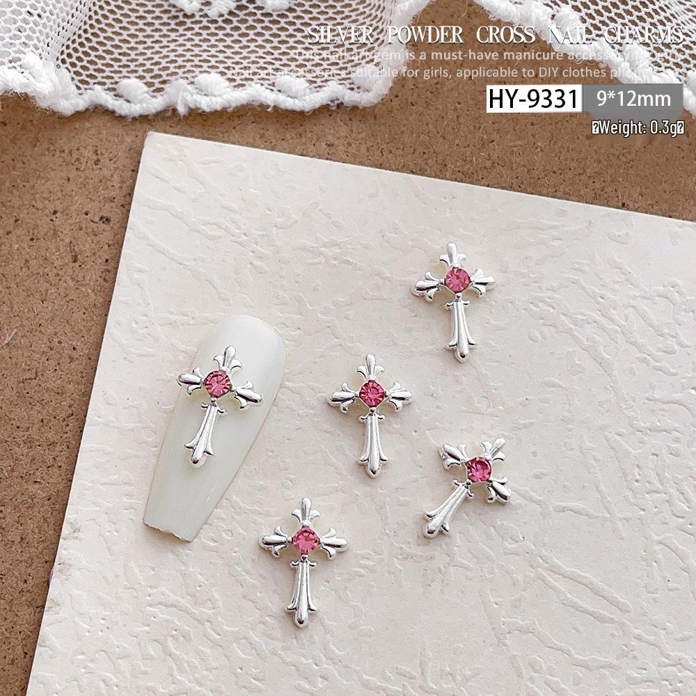 Pink Rhinestone Cross Nail Art Decorations: Multiple Styles of Wearable Metal Nail Accessories