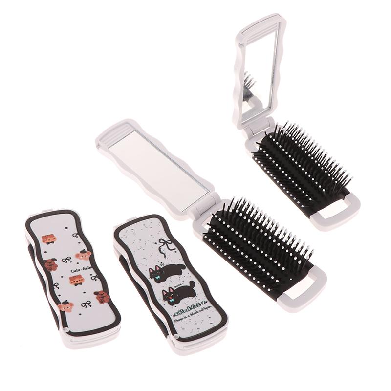 Mini Hair Brush Folding Massage Comb Head Massage Anti-Static Portable Travel Hair Brush Girl Hair Combs With Mirror