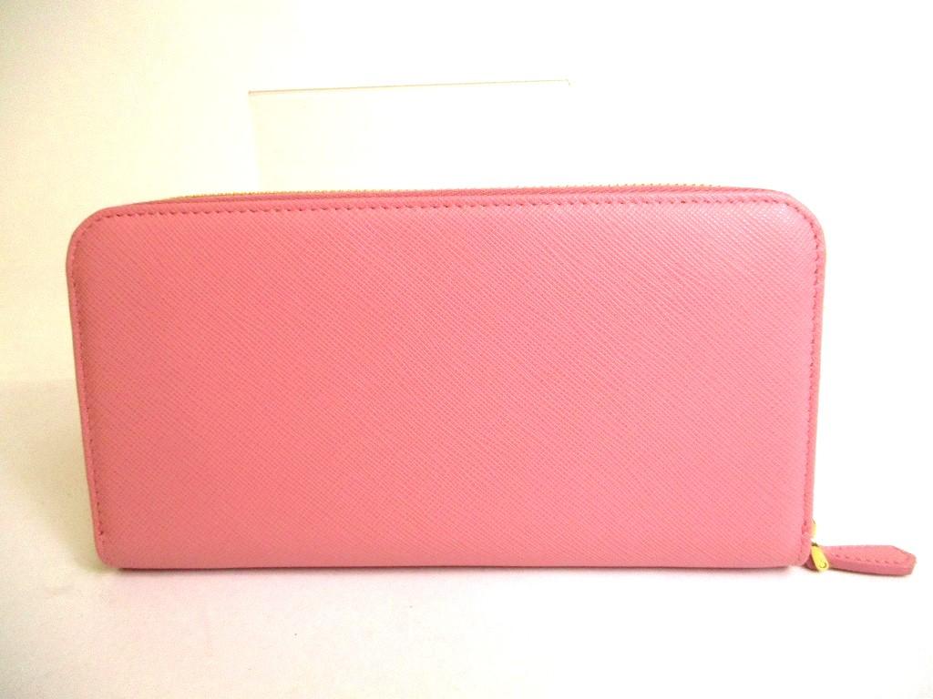 Authentic PRADA Pink Saffiano Triang Leather Round Zip Long Wallet #9968  Open Box