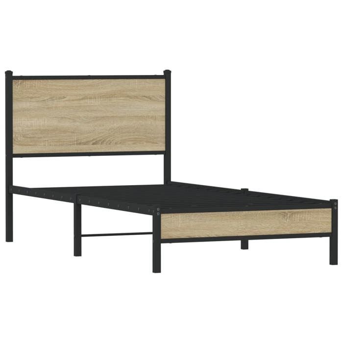 VidaXL Metal Bed Frames with Sonoma Oak Headboard 90x200 Cm, Single Bed, Bedroom Furniture, Guest Bed, 4007861