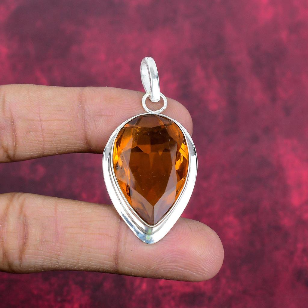 Citrine Pendant, 925 Solid Sterling Silver Gemstone Jewelry, Handmade Pendant, For Thanksgiving