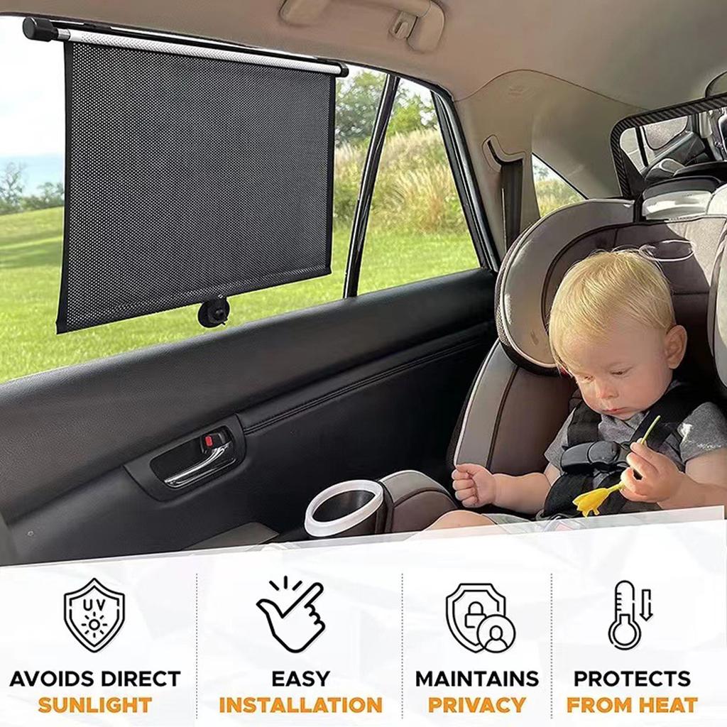 Retractable Car Side Window Sun Shade Roller Blinds with Suction Cup for Sun Protection and Privacy
