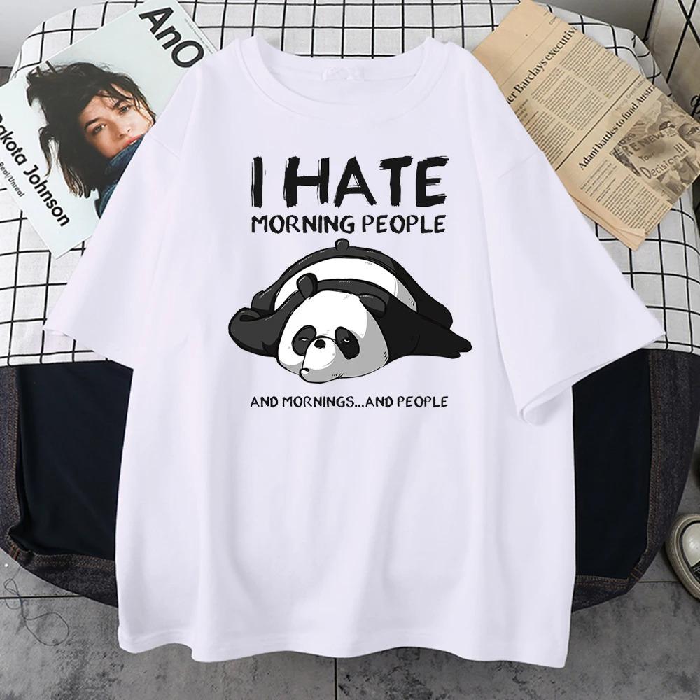 

Cartoons Tshirt Lazy Panda I Hate Morning People Womens Casual Allmath Cotton TShirts Breathable Short Sleeve Tops 4XL