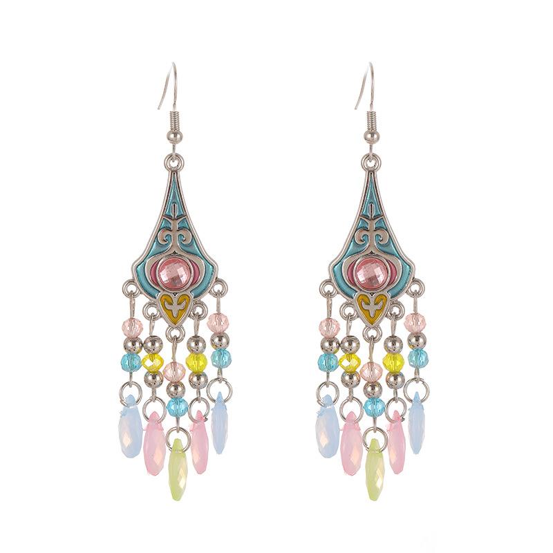 Vintage Elegant Crystal Water Drop Dangle Earrings for Women Ethnic Temperament Long Geometric Handmade Earring Female Jewelry