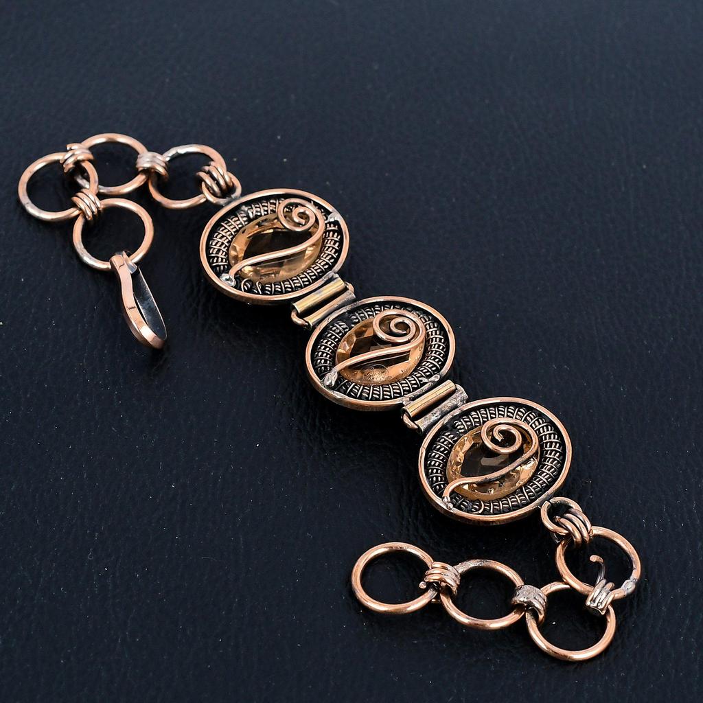 Morganite Bracelet, Handmade Gemstone 999 Copper Wire Wrapped  Bracelet Antique Jewelry, Adjustable Chain Bracelet, Engagement Gift