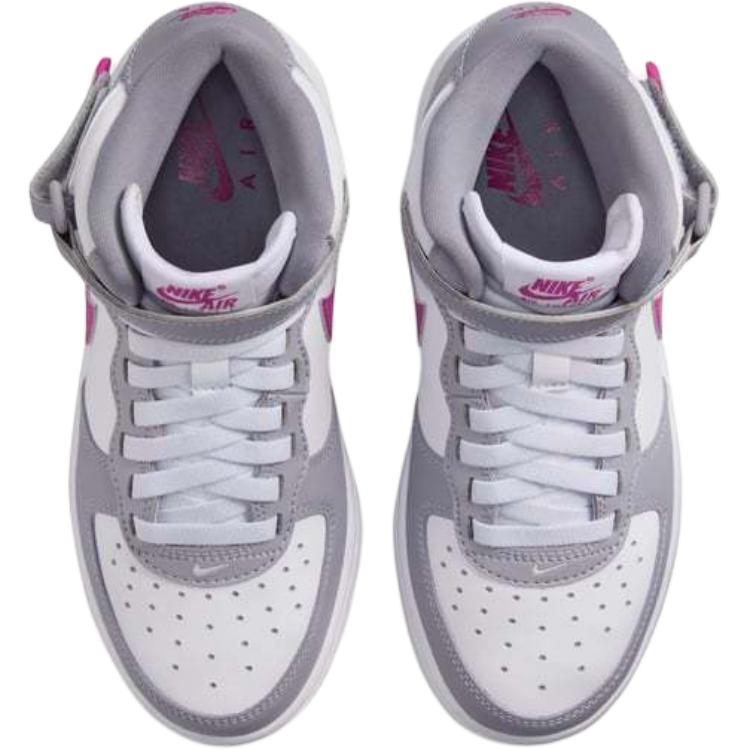 Nike Air Force 1 Cushioning, Wear Resistant High top Kids Lifestyle Shoes Concrete Gray White Hot Fuchsia Unisex FN1193-003