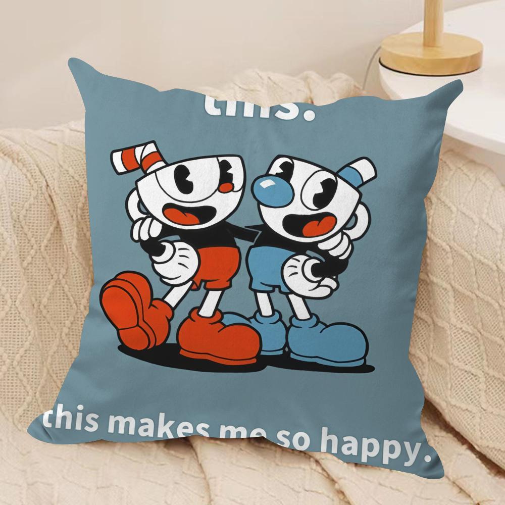 Classic Game CCuphead Cute Cushion Cover Silky Short Plush Invisible Zipper Dustproof Sofa Pillow Case For Home Decor