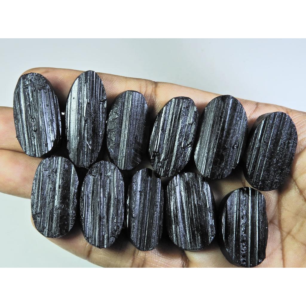 478Cts.Natural Black Tourmaline Oval Shape Cabochon Loose Gemstone 11Pcs Lot C-345