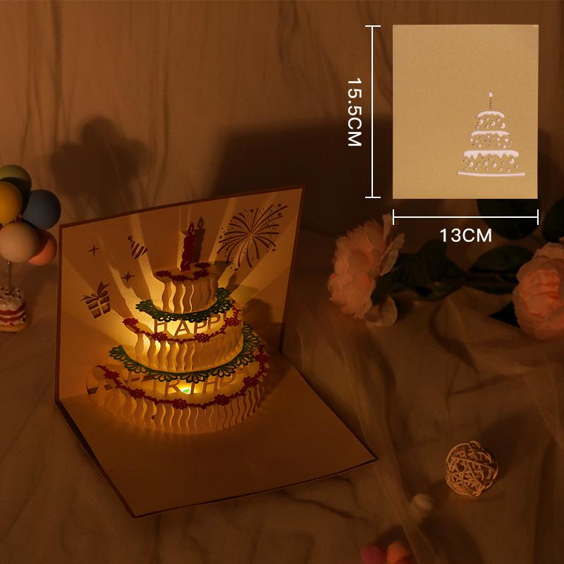 Handmade Pop-up Cake Music Greeting Card with Lights – Birthday Message and Gift