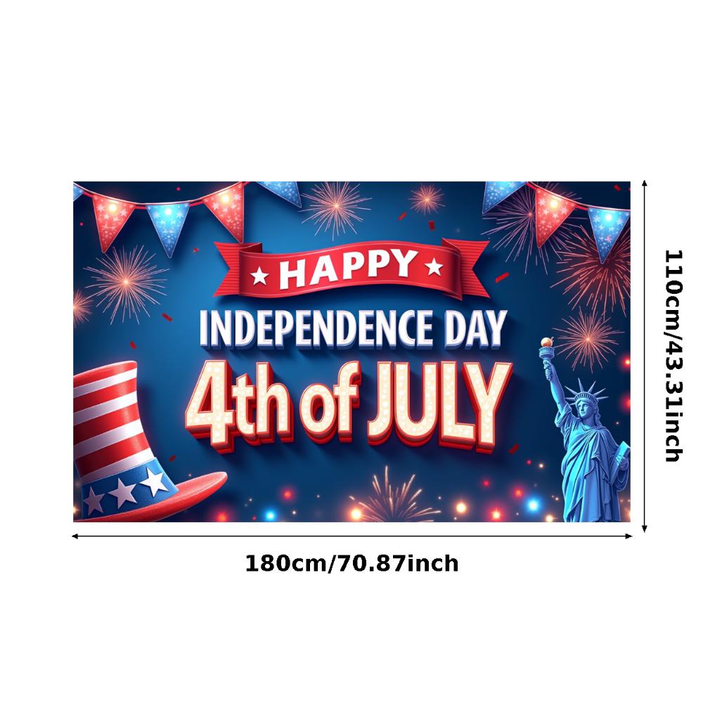 Polyester Material Fireworks Banner Bunting Decor Event Decor Colorful Print Statue of Liberty Independence Day Banner