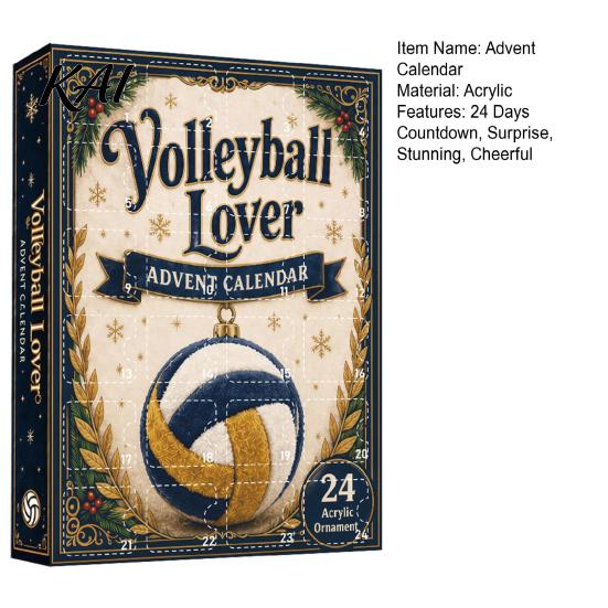 Volleyball Fan Geschenke Liebhaber Adventskalender 2026, 2D Acryl Sport-Themen-Ornament Set, 24 Countdown bis Weihnachten Set Tage für Weihnachtsbaum Dekor,