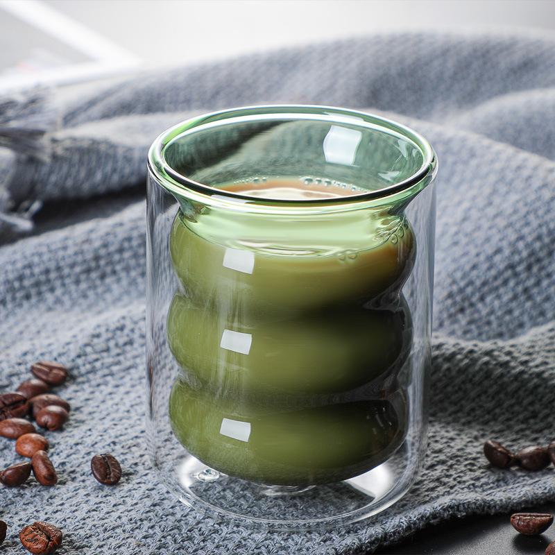 Double Wall Glass Cup Colored Spiral Milk Creative Drinkware Home Coffee Office Juice Coffee Teacup Drinking Water SMugs for Daily Use