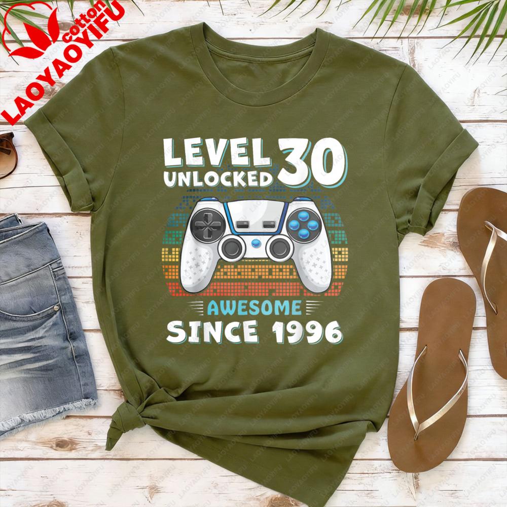 

Level 30 Unlocked Awesome Since 1996 T Shirt Unisex Women Gamer Graphic Tee 30th Birthday Gift Gaming Controller Cotton Tops 4XL