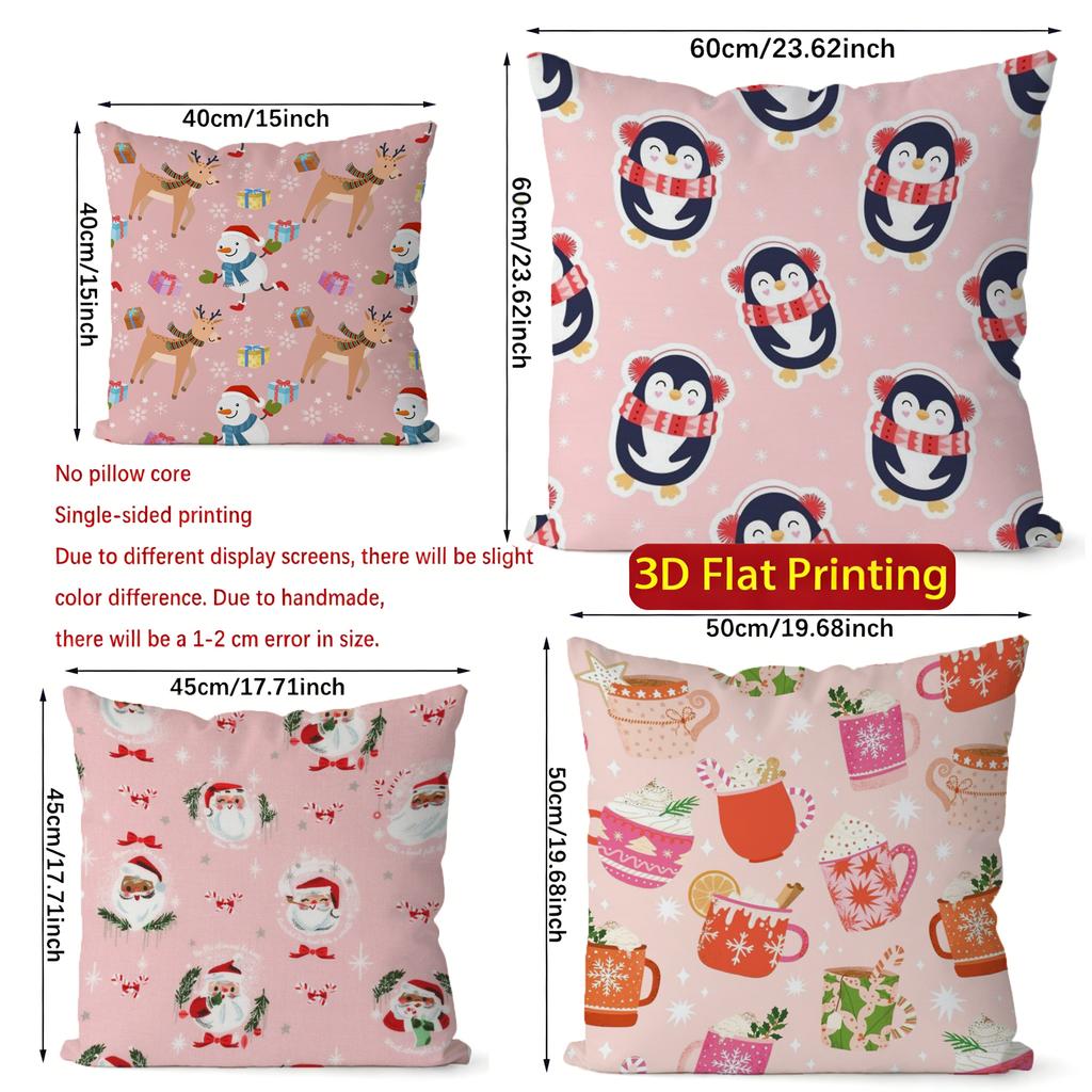 Christmas Cute Pink Pillow Covers Pattern Cushion Cover Suitable for Sofa Bedroom Car Pillow Cover