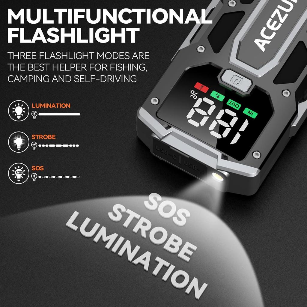 12V 8-in-1 Car Jump Starter 3000A, Quick Charge 3.0, LED Screen, Up To 7.0L Gas & 5.5L Engine