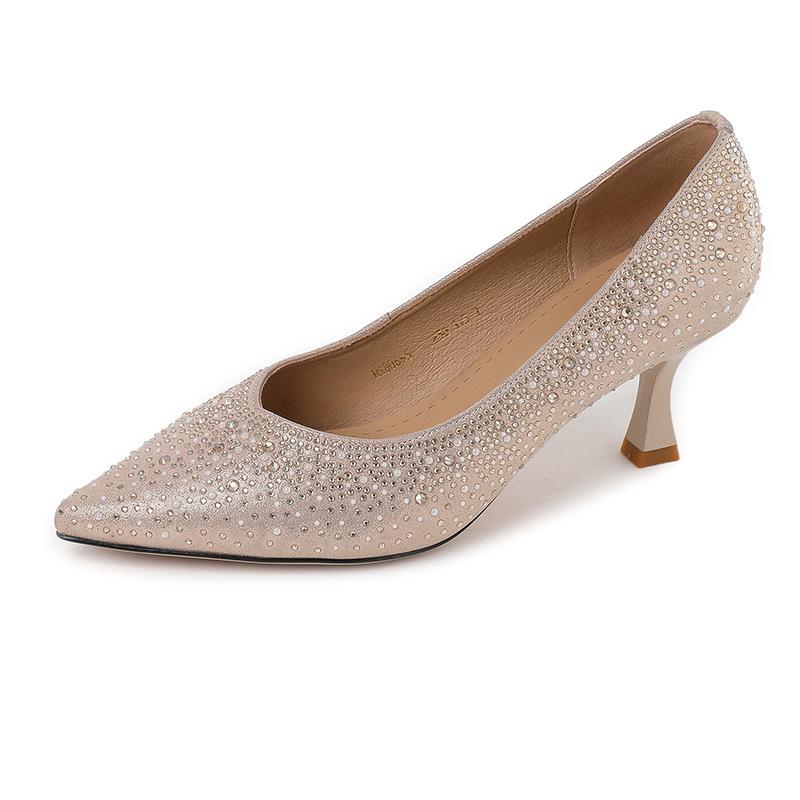 New Style Women's Shoes for Spring, Summer and Autumn, Pointed Toe Thin Heels, High Heels, Hot Diamond Formal Wear, Sexy Light Mouth Single Shoes