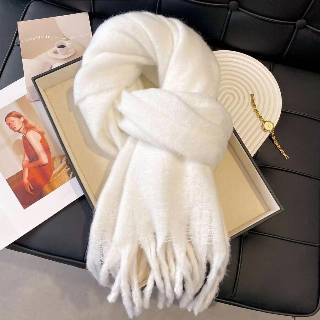 Damen Grobstrick Mohair Schal - Einfarbig, 2024 Herbst/Winter Stola & Halswärmer