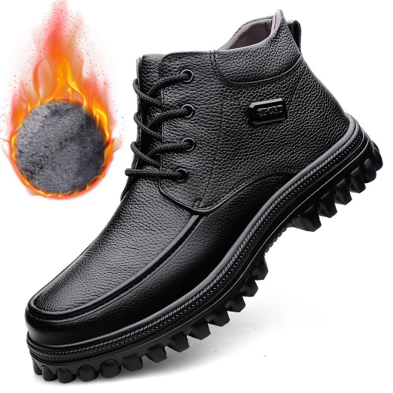 

Чоловічі черевики з натуральної шкіри Зручні теплі зимові черевики Ділові шкіряні черевики 48 чорний