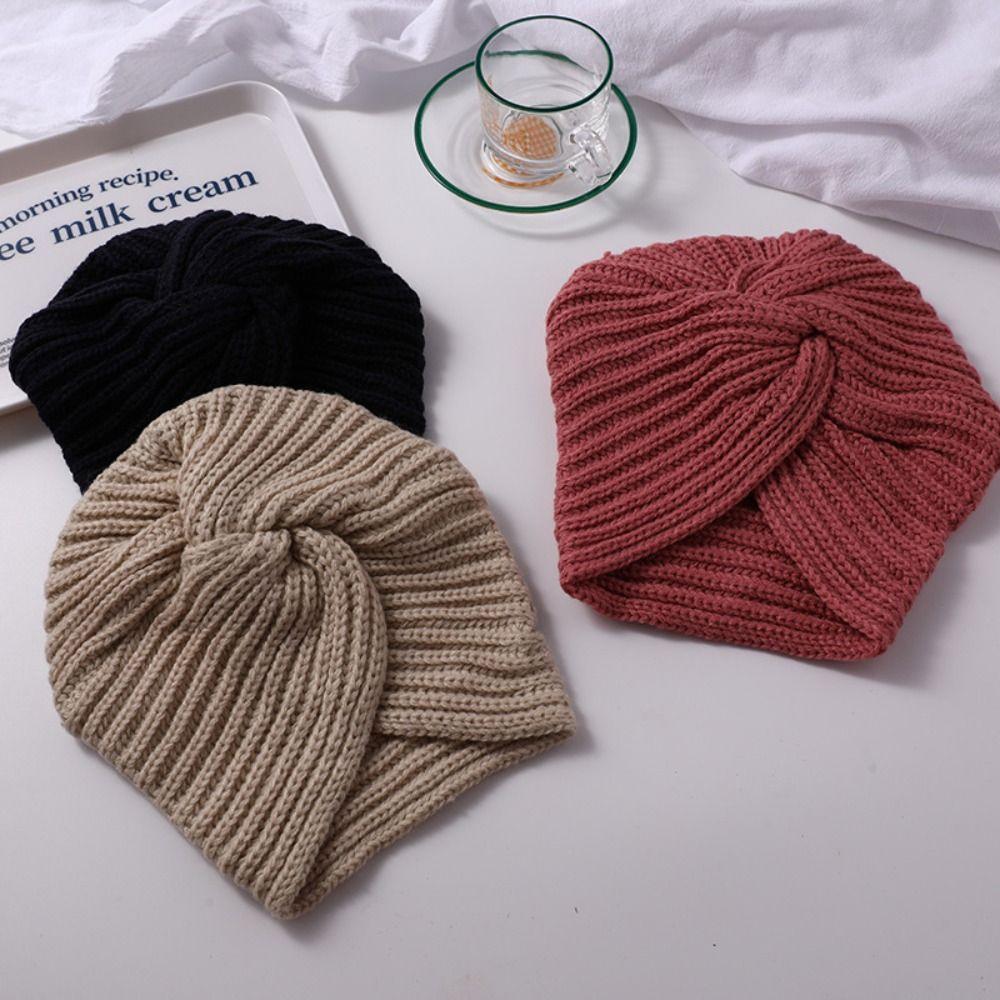 Warm Knitted Turban Hat Twist Women's Headwear Casual Wool Turban Cap  Autumn Winter