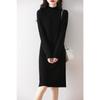2024 Autumn/Winter Women's Slim Fit Wool Midi Dress with Wide Stripes and Half-High Collar
