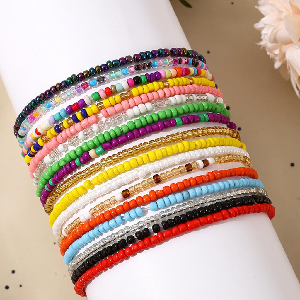 17pcs Set Bohemia Colorful String Beads Elastic Bracelet for Women Summer Beach Vacation Fold Wear Jewellery Sets Accessory Gift