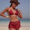 2026 Fashionable Sexy Lace-up Three-piece Bikini Swimsuit Women's Split Solid Color Swimsuit