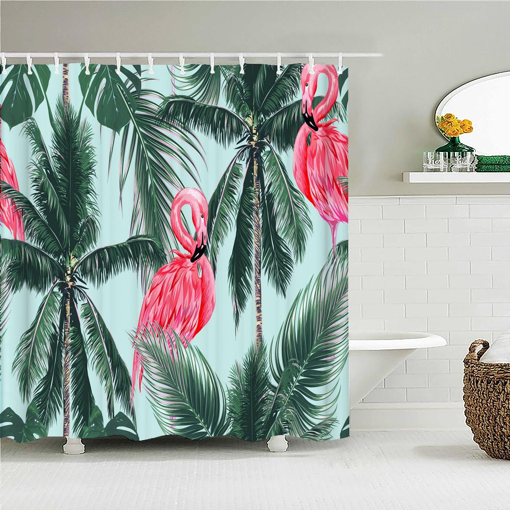 

High Quality Forest Trees Deer Fabric Shower Curtain Waterproof Palm Leaves Plant Bath Curtains For Bathroom Decorate With Hooks W60H190(CM)-1 Pcs