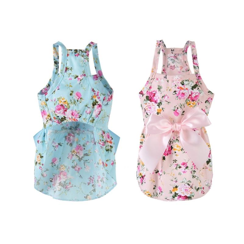 Girl Dog Floral Costume Apparel Beach Dress Beach Colorful Dress for Puppy Dog and Cats Ribbon Dress