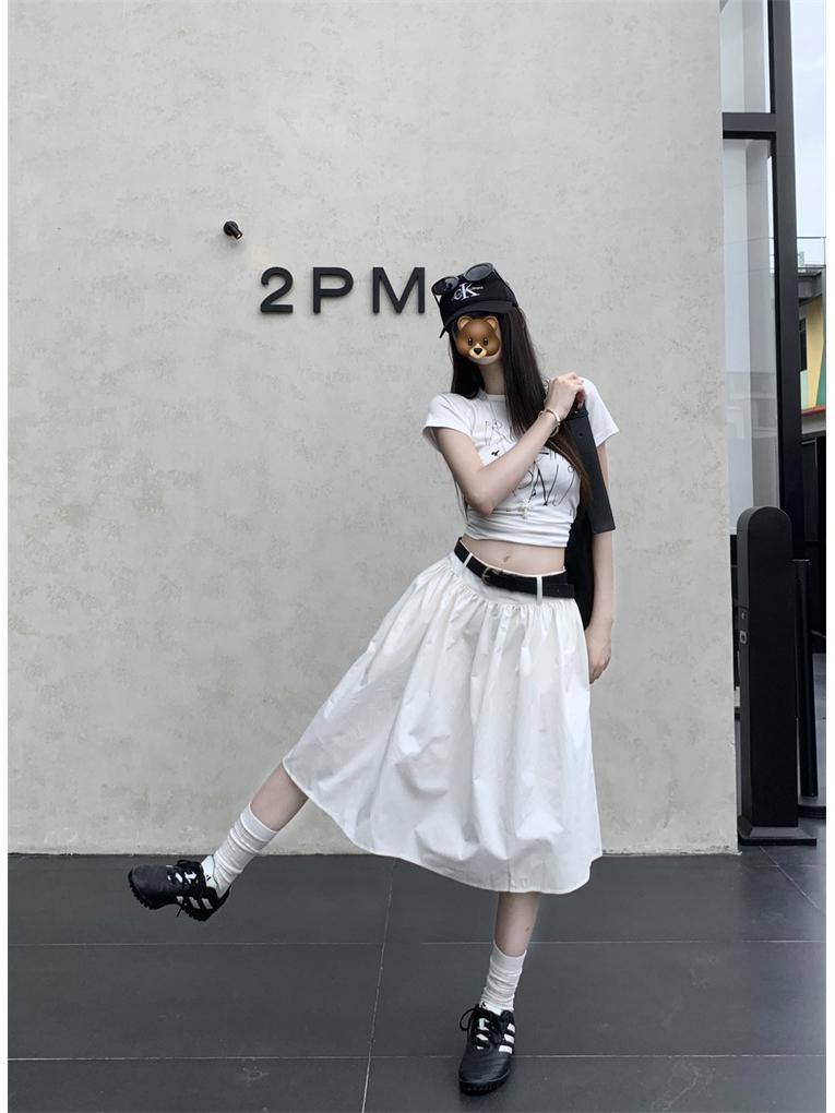 Frühling Sommer Amerikanischer Stil A-Linie Hohe Taille Midi Rock für Damen