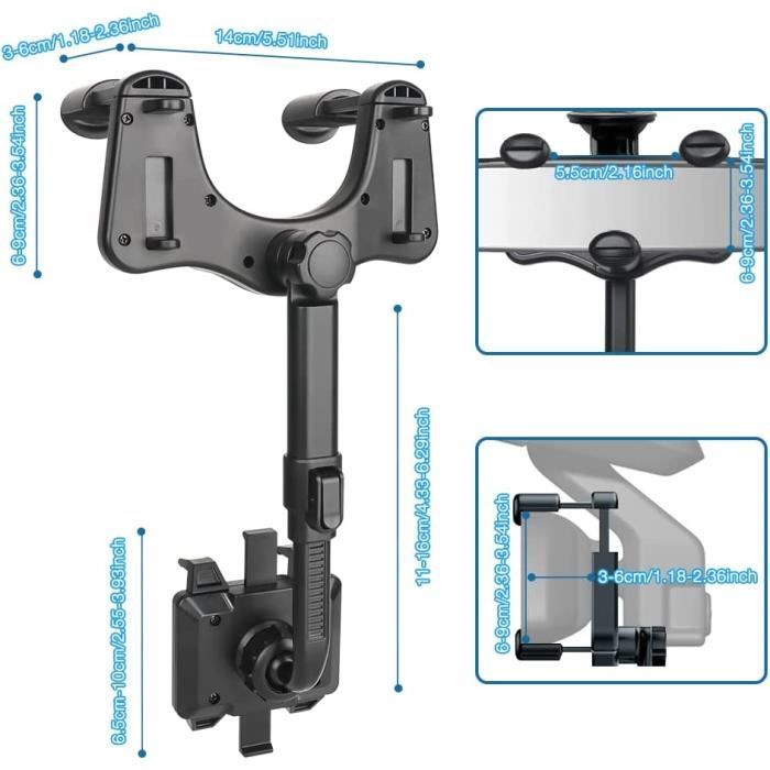 Support de Téléphone Rétroviseur Voiture Montage, Support Téléphone Voiture, Porte Téléphone de Rétroviseur de Voiture Rotatif A12